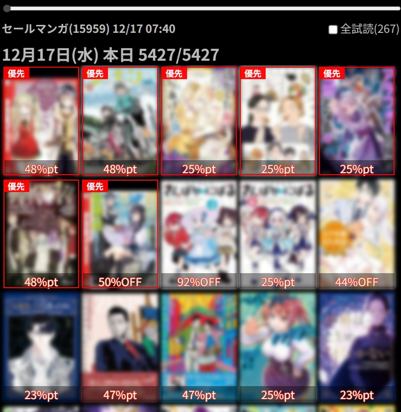 Kindleの優先作品が作品一覧の先頭に赤枠で表示されている実際の画面